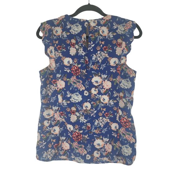 41 Hawthorne Scalloped Cap Sleeve Blouse M Womens Blue Floral V Neck Key Hole - Picture 7 of 10